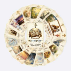 Vue détaillée de la carte Wisdom Prayer avec bible et plume du lot de 18 cartes de vœux
