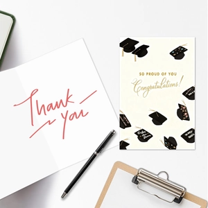 Graduation greeting card set featuring Thank You and Congratulations with doctor cap