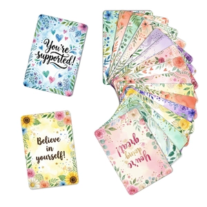 Close-up of 18 watercolor motivational cards with floral designs and inspiring quotes