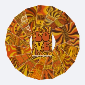 Macro view of retro 70s psychedelic wave patterns on vintage style thank you gift cards