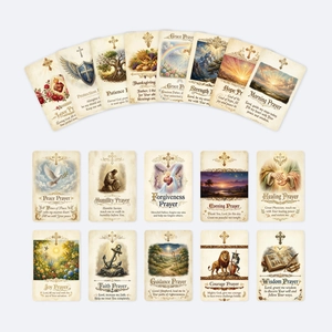 Détail de 18 cartes de prière vintage avec art religieux et textes élégants gravés