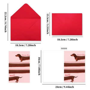 Cute dachshund greeting card set with envelopes and I Love You much message