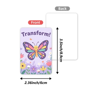 Cute butterfly lunch box note cards for kids with motivational Transform text and blank back