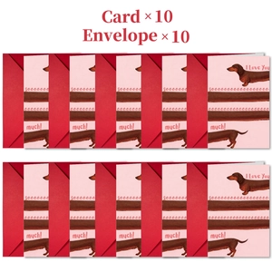 Set of 10 cute dachshund Valentine cards with red envelopes and I Love You message