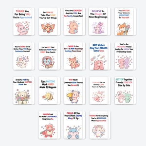 Cartes de Motivation Animaux de Dessin Animé Cartes d'Affirmation Positive pour Enfants Étudiants Notes de Boîte à Déjeuner École Bureau Cadeau
