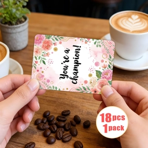 Close-up of floral watercolor card with You're a champion text, 18 pieces per pack