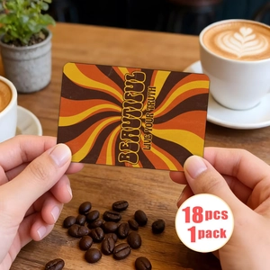 Detail view of a retro sunburst thank you card held by hands featuring warm encouraging phrases