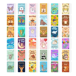 Set of 36 cute animal lunch box notes with inspirational English phrases for kids