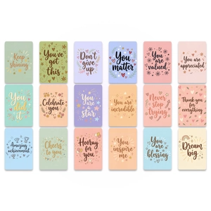 Set of 18 inspirational greeting cards with colorful motifs and motivational quotes