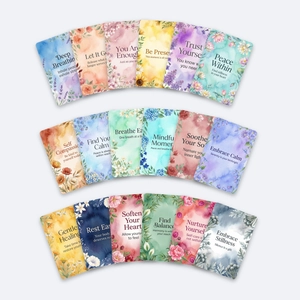 Set di 18 carte floreali ad acquerello con citazioni lenitive per la salute mentale