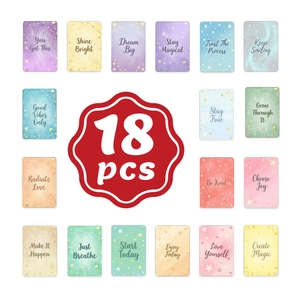 Lot de 18 cartes de motivation colorées aux tons macaron avec paillettes dorées et citations