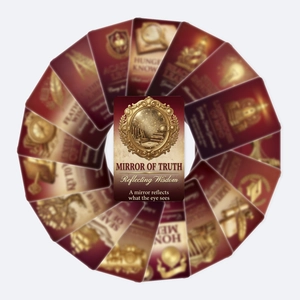 Detalle de las cartas oráculo Mirror of Truth con pan de oro y diseño rojo oscuro