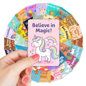 Close-up of cute cartoon animal lunch box notes with inspirational phrases for kids