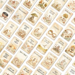 Détails de cartes de prière aquarelle avec coins arrondis et thèmes spirituels