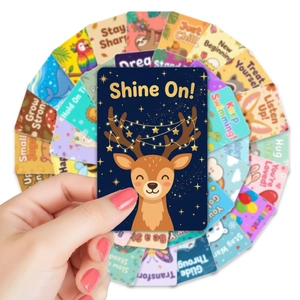 Detail of cute animal lunch box notes with inspirational phrases and rounded corners