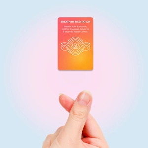 Breathing meditation card showing circular 4-4-6 guided instructions and lotus icon