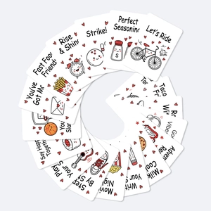 Macro shot of 18 cute square motivational cards with hand-drawn illustrations and warm words