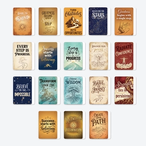 Set di 18 cartoline vintage motivazionali con citazioni ispiratrici e illustrazioni d'arte