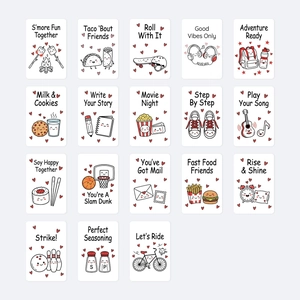 Set of 18 cute cartoon motivational cards with daily elements and positive English puns