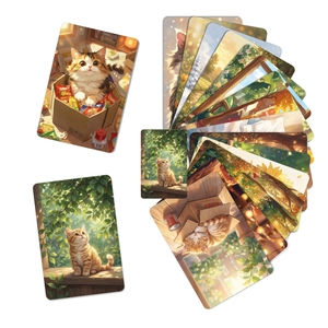 Artistic cat illustration cards with warm colors and cute feline life scenes