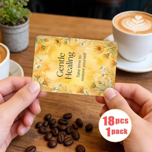 Dettaglio di 18 carte curative acquerello con fiori e testo di guarigione dolce