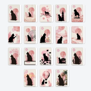 Cat Silhouette Watercolor Greeting Cards Art Decorative Postcards For Daily Gift Birthday Wedding Invitation Stationery