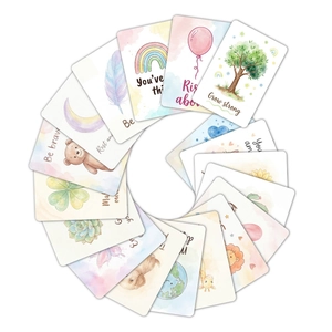 Set of 18 motivational cards for kids with watercolor animals and positive quotes