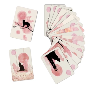 Detail showing pink watercolor cat silhouette cards set with elegant aesthetic design