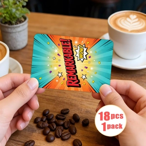 Nahaufnahme der Remarkable Affirmationskarten im Comic-Stil mit 18 Stück pro Set