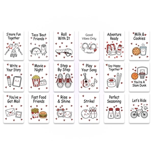 Set of 18 cartoon motivational cards with daily elements and inspiring English puns