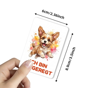 Watercolor dog emotion flashcard for kids learning German ICH BIN GEREGT 6x8.9cm