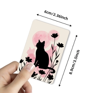 Pink watercolor cat silhouette cards for gifts featuring black cat and floral designs