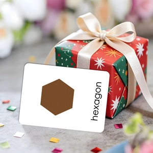 Educational hexagon shape card with brown geometric pattern and bilingual text