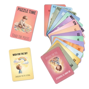 Set of 18 kids' mindfulness cards with watercolor illustrations and positive affirmations