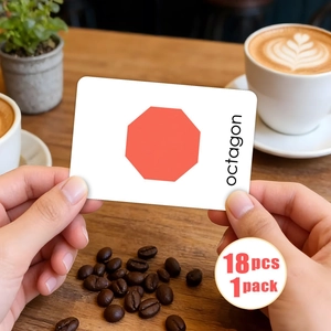 Close-up of octagon educational flashcard from a set of 18 geometric shape learning cards