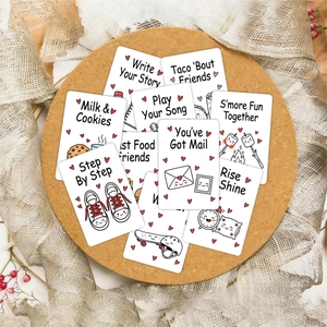 Flat lay of motivational cartoon greeting cards with cute hand-drawn illustrations and warm quotes