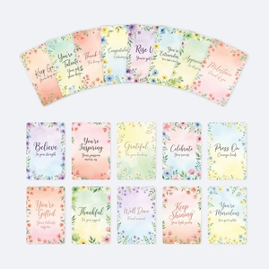 Set of 18 watercolor floral cards with inspirational quotes and elegant hand-painted designs