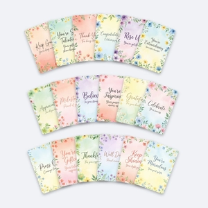 Set of 18 watercolor floral motivational cards with elegant inspirational English quotes