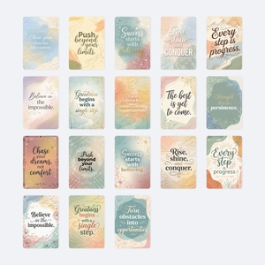 Set of 18 watercolor inspirational cards with hand-drawn mountain and floral art