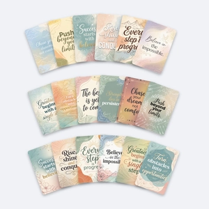Watercolor inspirational cards with hand-drawn mountains and positive English phrases