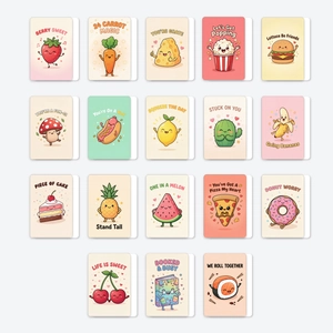 Lustige Essen Wortspiele Cartoon Grußkarten Süße Obst Lebensmittel Illustrationen Für Deko Geschenk Karten