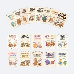 Lot de 18 cartes d'animaux musiciens avec citations inspirantes en anglais