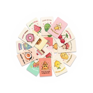 Set aus 18 süßen Cartoon-Essen-Stickern mit handgezeichneten Früchten und Wortspielen