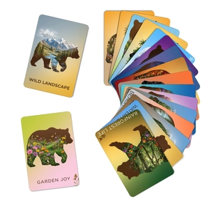 Artistic double exposure bear silhouette cards featuring wild landscapes and nature