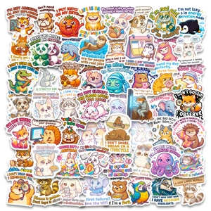 Animal Cartoon Humorous English Quotes Stickers Waterproof PVC Decals For Laptop Scrapbook DIY Decor Journaling Stickers