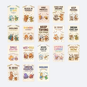 Détails de 18 cartes d'animaux mignons avec citations musicales inspirantes