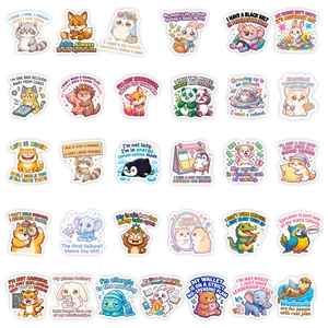Set of 30 cute cartoon animal stickers with humorous English quotes for DIY decoration