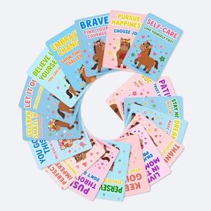 Détail de cartes de motivation pour enfants avec poney mignon et texte inspirant