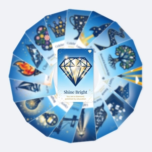 Detail der blauen Abschlusskarte mit leuchtendem Diamanten und Motivationsspruch