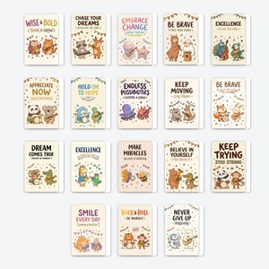 Cartes de Motivation Musicales d'Animaux de Dessin Animé Jolies Cartes de Citations d'Encouragement Positives Style Dessiné à la Main pour Étudiants